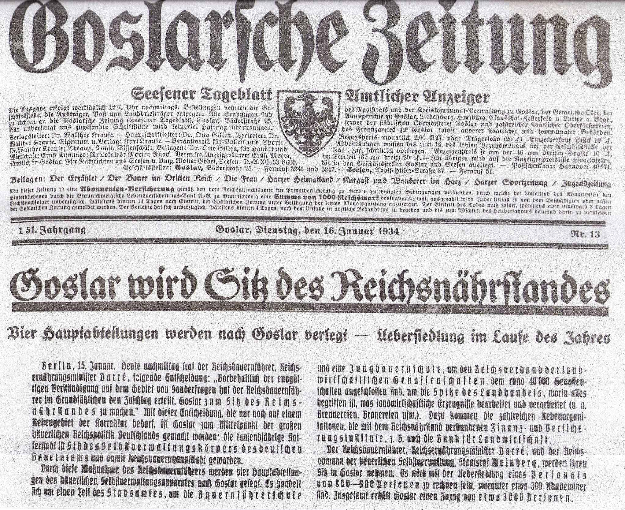 Ausriss aus der GZ v. 16.1. 1934